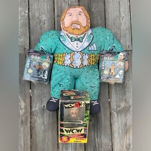 Vintage 1990s WWF WWE Wrestling Toys Bundle - Sealed CM Punk, Stuffie & More